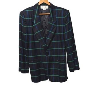 Vintage Jones New York Preppy Blue Green Plaid Blazer Shorts Set Womens Size 12